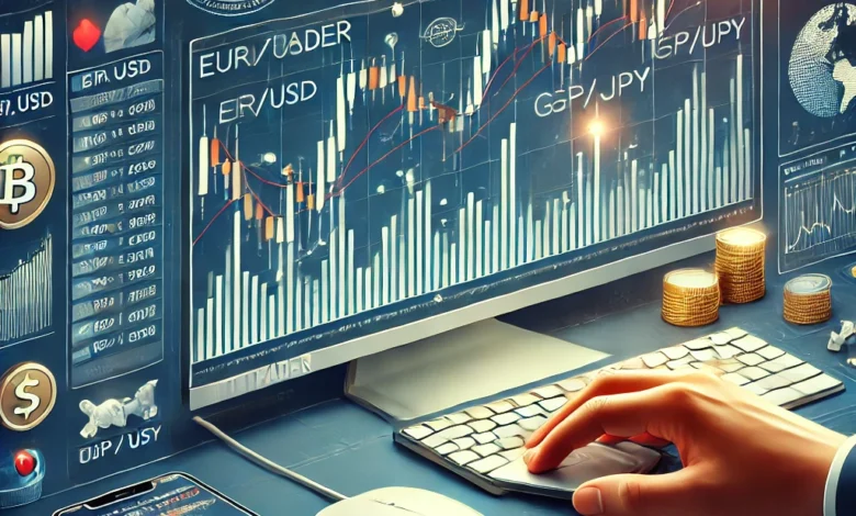 DALL·E 2024 12 02 15.26.02 An illustration showcasing the process of trading through the MetaTrader platform. The image includes a computer screen displaying the MetaTrader inte